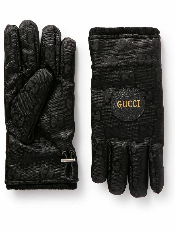 Photo: GUCCI - Leather-Trimmed Logo-Jacquard Nylon Gloves - Black