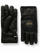 GUCCI - Leather-Trimmed Logo-Jacquard Nylon Gloves - Black