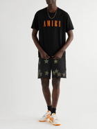 AMIRI - Camouflage-Print Leather-Appliquéd Cotton-Jersey Drawstring Shorts - Black
