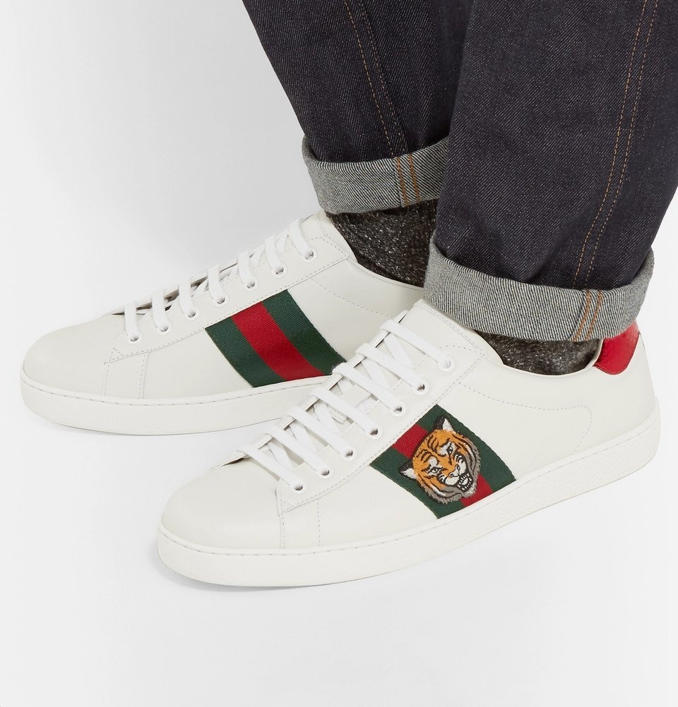 Vurdering Himmel Depression Gucci - Ace Watersnake-Trimmed Embroidered Leather Sneakers - Men - White  Gucci
