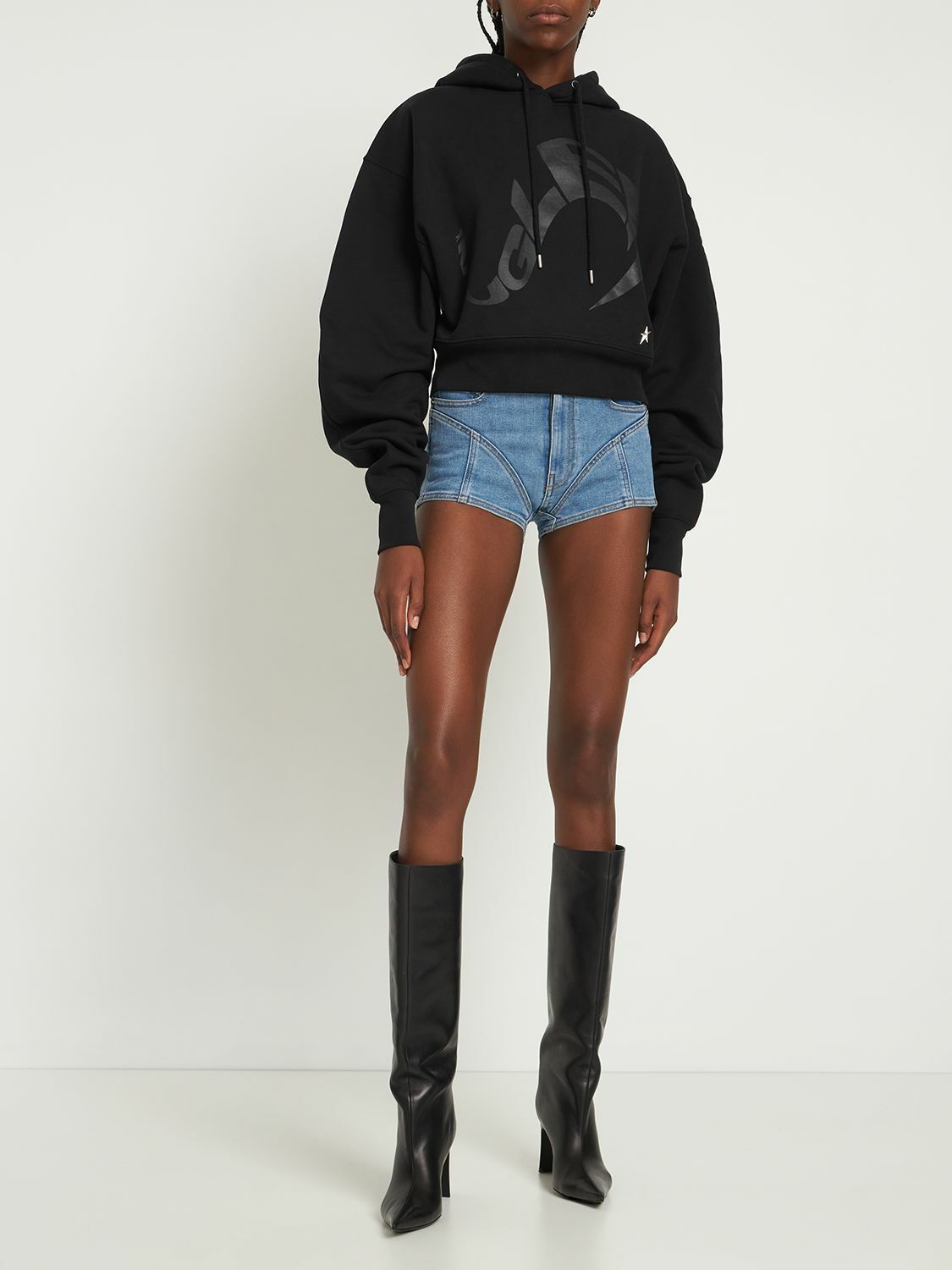 MUGLER - Contrast High Waist Cotton Denim Shorts Mugler