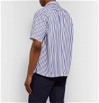 Chimala - Camp-Collar Striped Matte-Satin Shirt - Blue