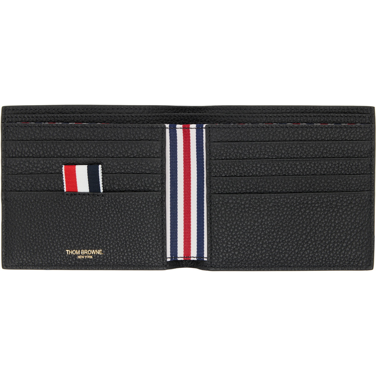 Thom Browne Black Soft Pebble Grain Leather Billfold Wallet