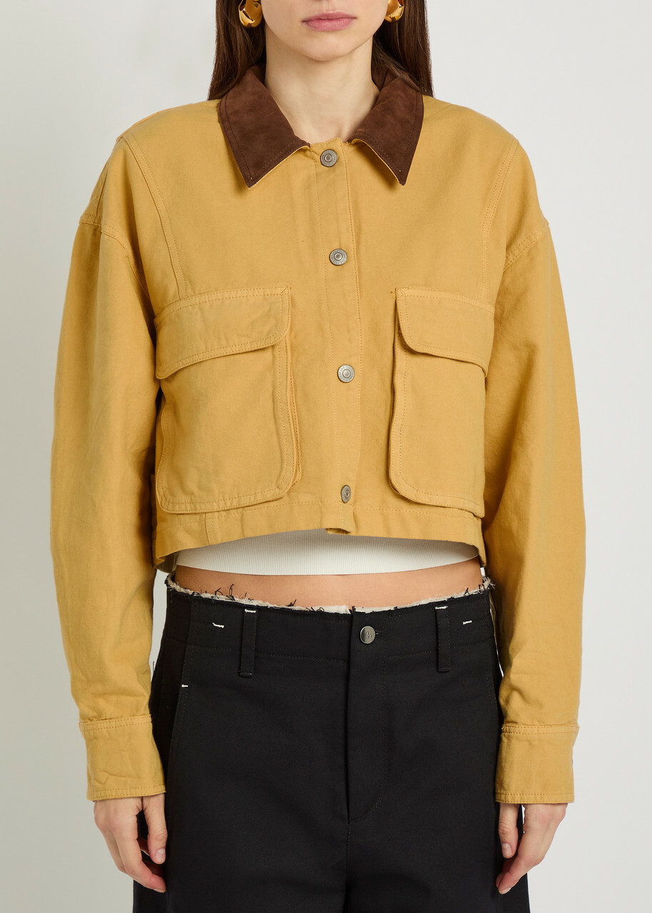 Free People Martha Cropped Cotton-twill Jacket Yellow