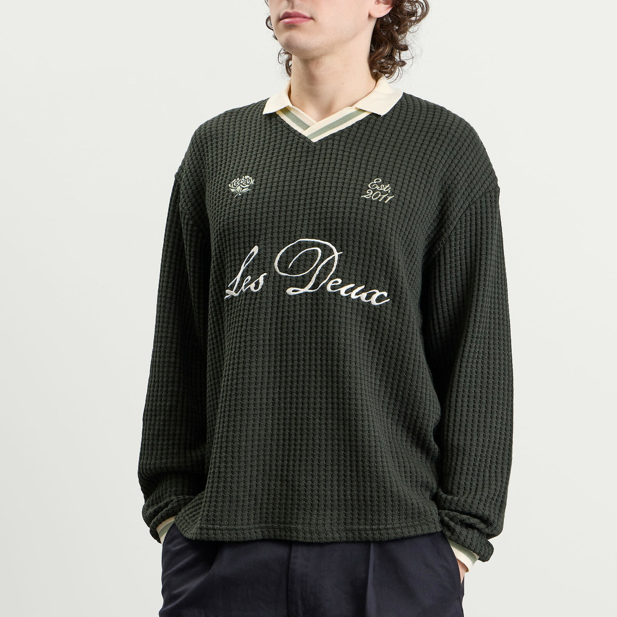 Les Deux Men's Waffle Long Sleeve Football Jersey in Rosin Green