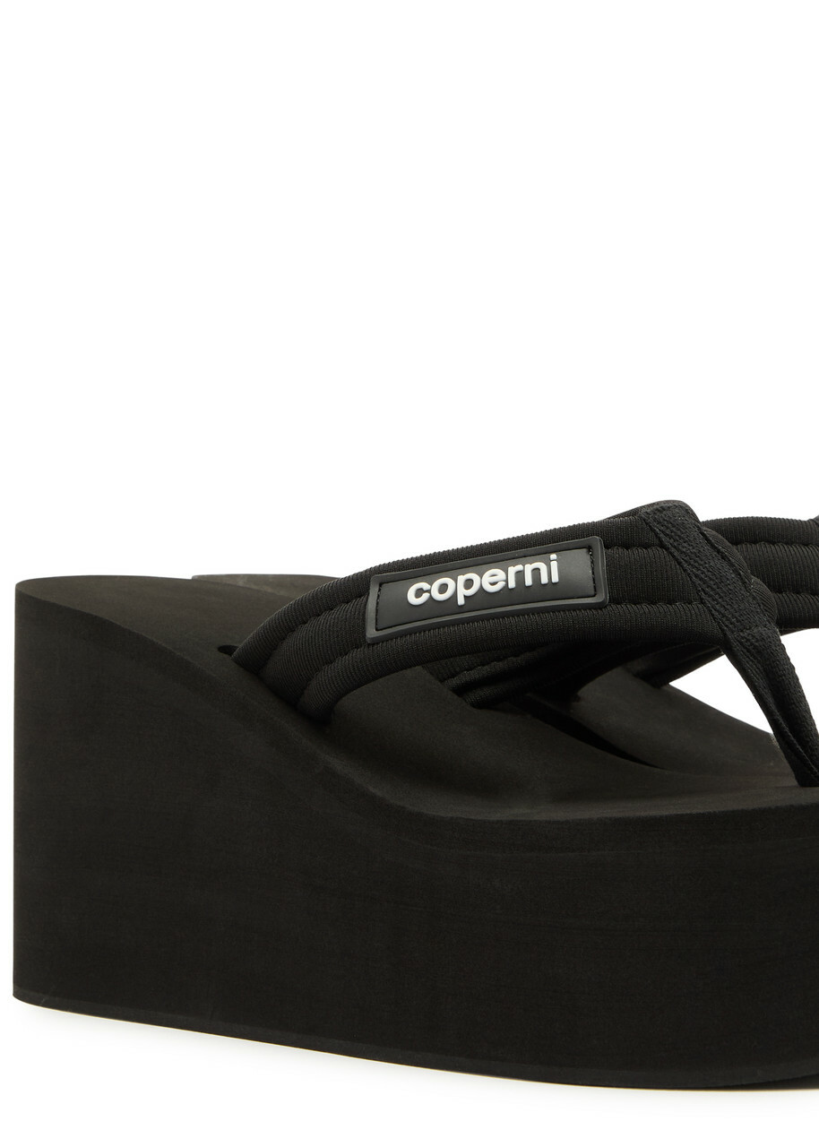 Coperni 90 Canvas Thong Wedge Sandals Black