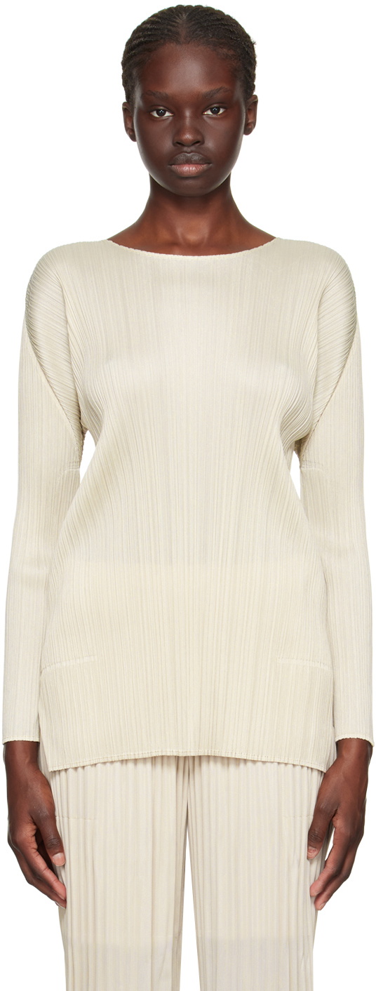トップス PLEATS PLEASE LONG SLEEVE T-SHIRT BEIGE Pleats Please Issey Miyake Beige Monthly Colors September Long