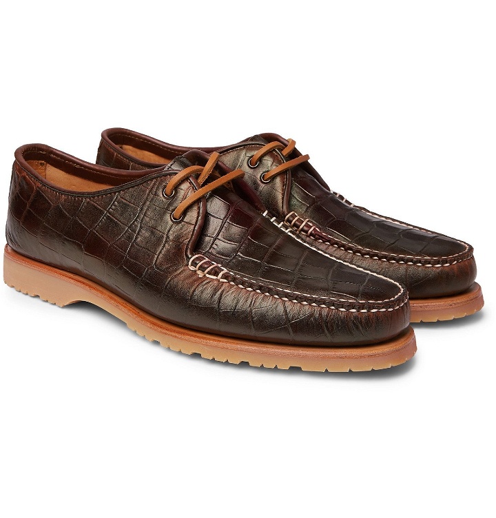Photo: Noah - Sperry The Captain's Oxford Croc-Effect Leather Loafers - Brown