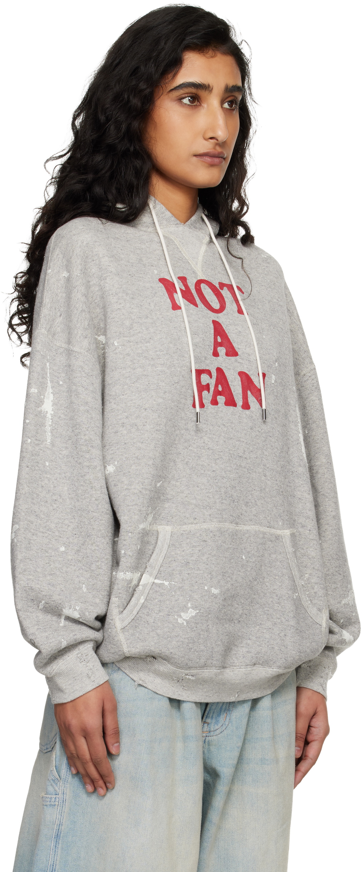 R13 Gray 'Not A Fan' Oversized Hoodie