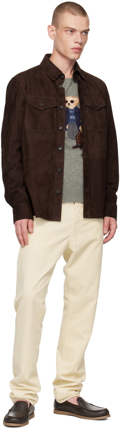 Ralph Lauren Purple Label Brown Spread Collar Suede Jacket