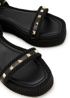 Valentino Rockstud Torchon Silk Espadrille Wedge Sandals Black