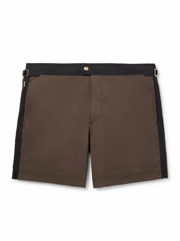 Photo: TOM FORD - Straight-Leg Mid-Length Striped Swim Shorts - Brown