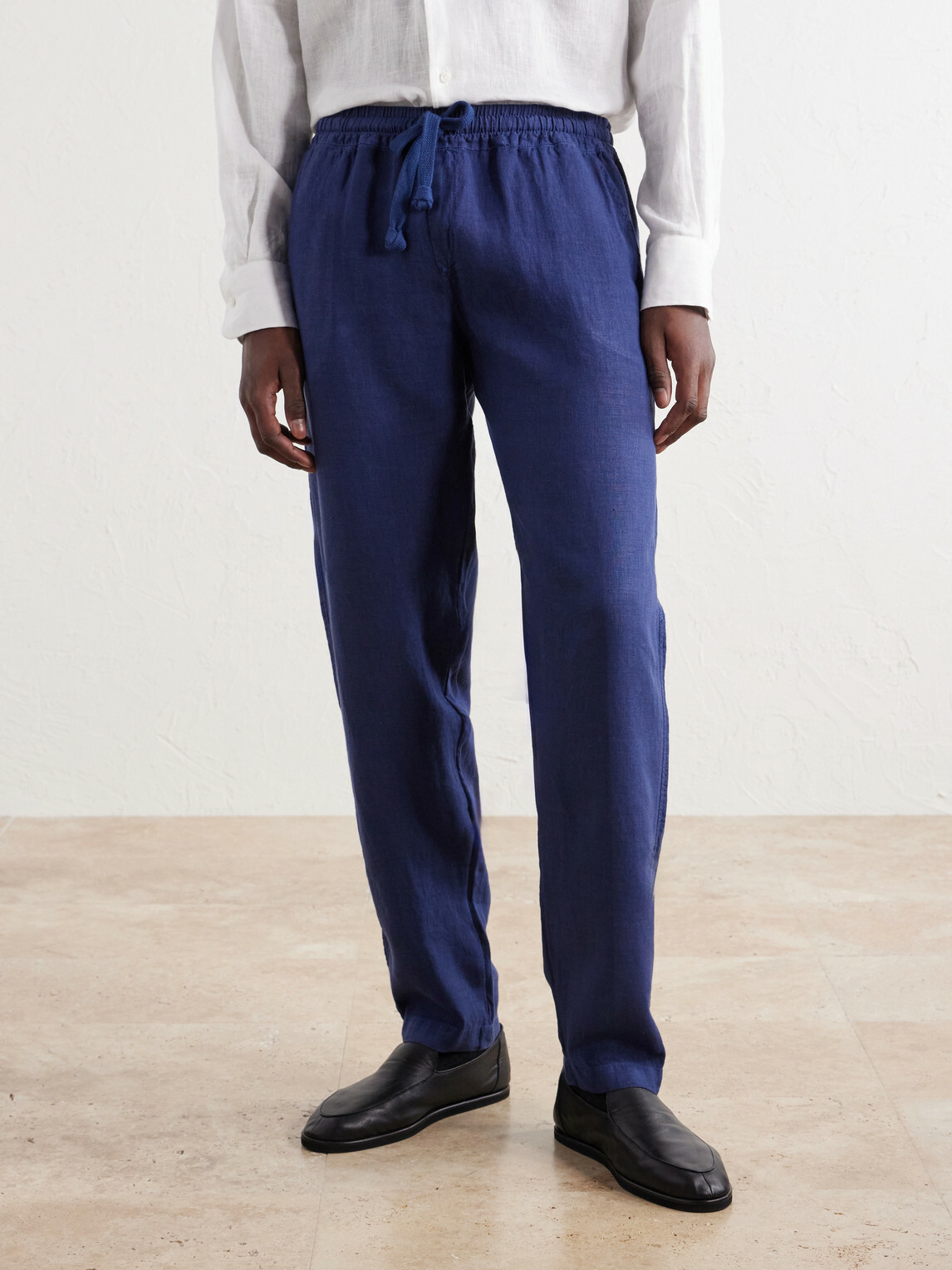 FEDELI - Straight-Leg Linen Drawstring Trousers - Blue