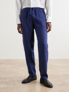 FEDELI - Straight-Leg Linen Drawstring Trousers - Blue