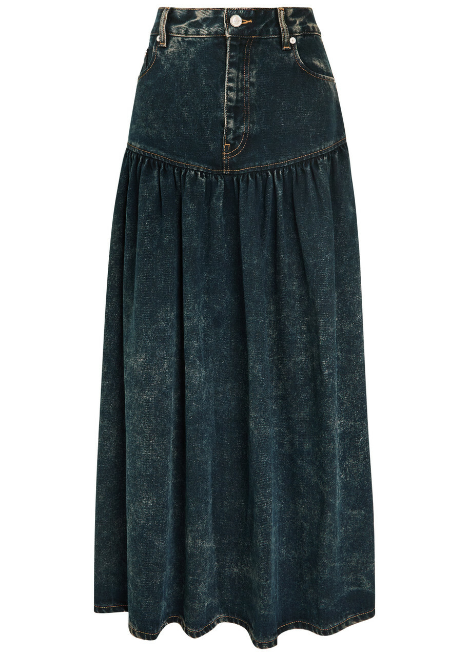 GANNI Black Washed Denim Maxi Skirt GANNI