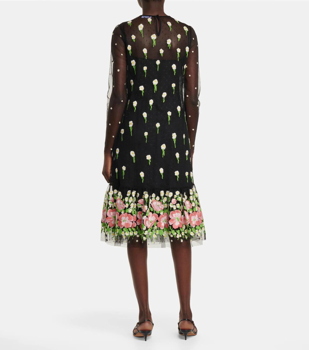 REDValentino Floral point d'espirit tulle midi dress