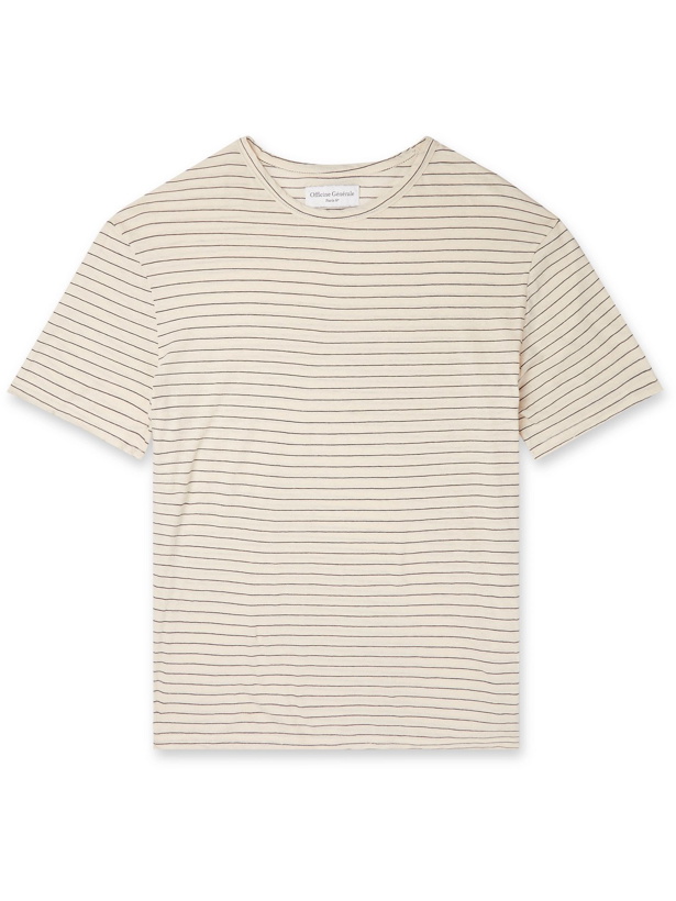 Photo: OFFICINE GÉNÉRALE - Striped Cotton and Linen-Blend Jersey T-Shirt - Neutrals