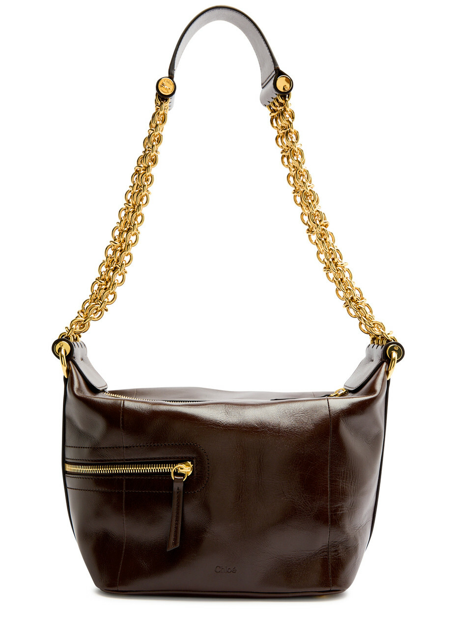 Chloe Glossed Leather Camera bag - Dark Brown - One Size