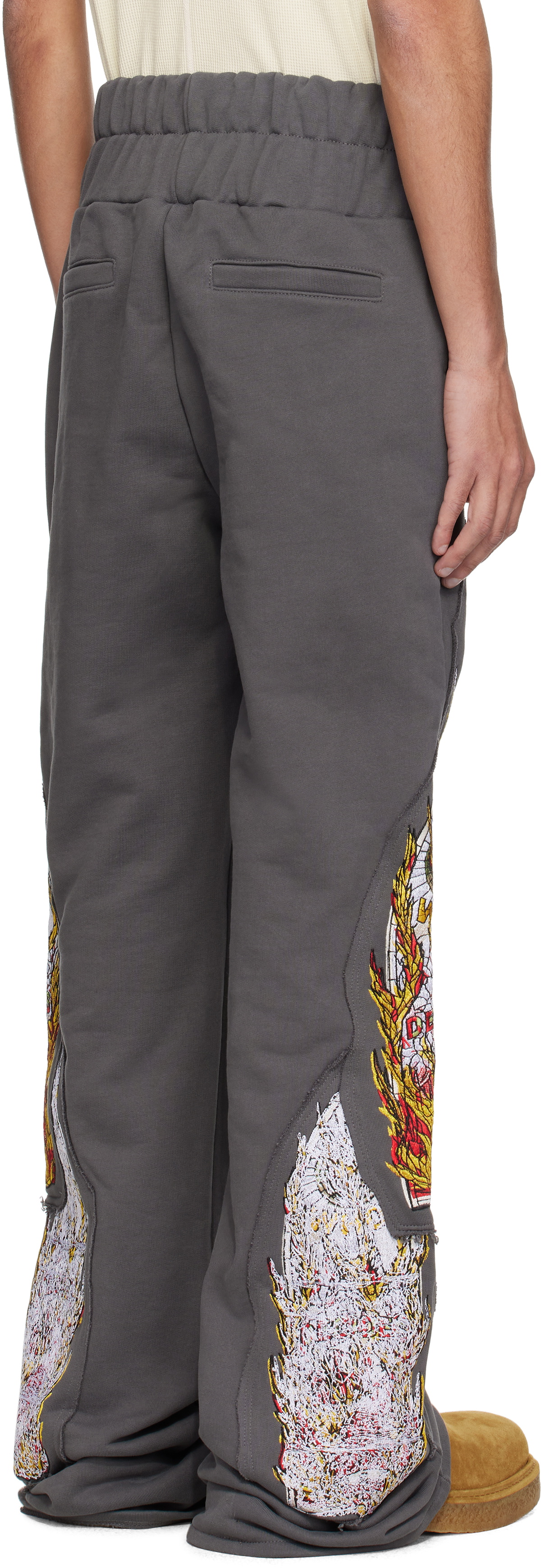 Who Decides War Gray Triple Flame Glass Sweatpants