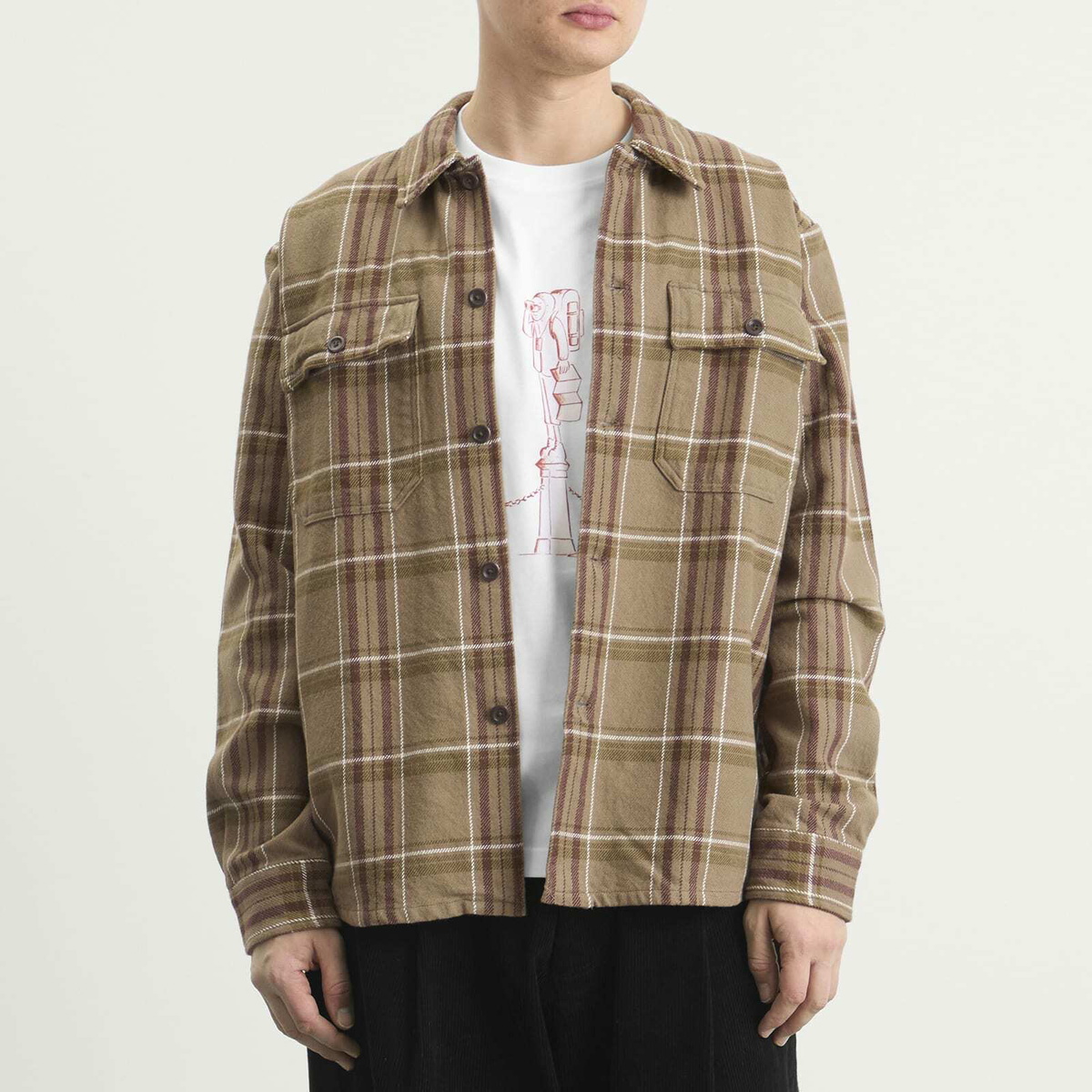 Norse Projects Men's Hjalmer Heavy Twill Check Overshirt in Walnut