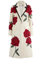 Alice + Olivia Ivan Embellished Floral Appliquéd Felt Coat White