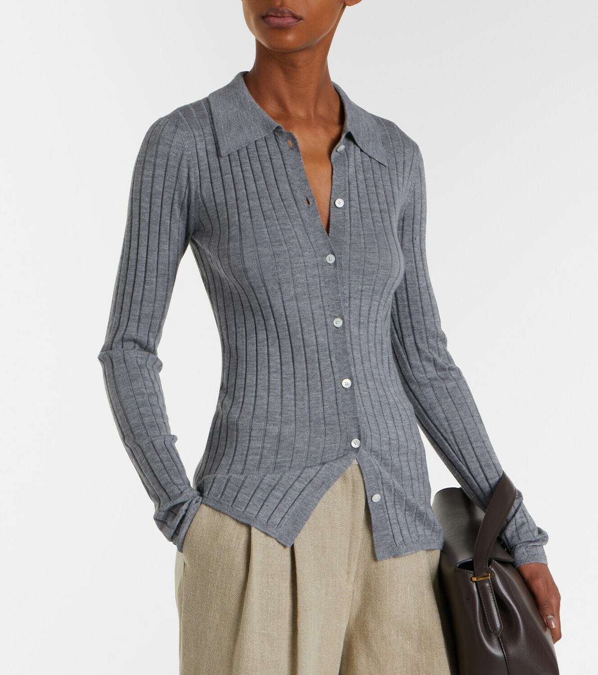 Toteme Ribbed-knit cashmere and silk cardigan