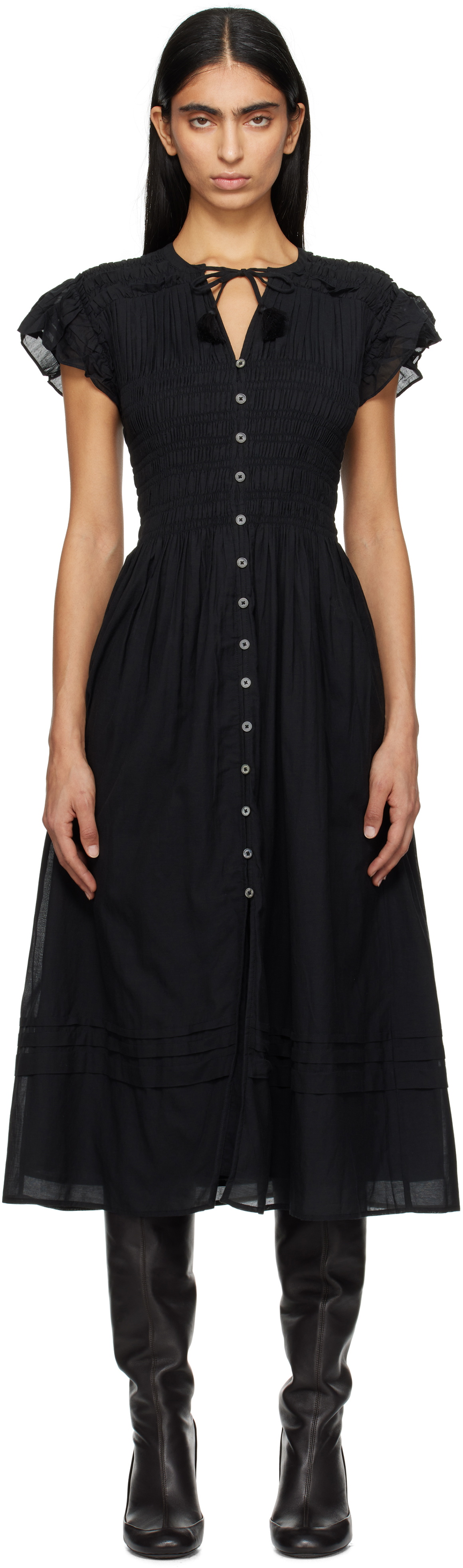 SEA NY Black Nomi S/S Midi Dress
