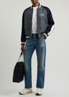 Valentino Panelled Tweed Bomber Jacket Blue And White