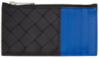 Bottega Veneta Black & Blue Intrecciato Zipped Card Holder