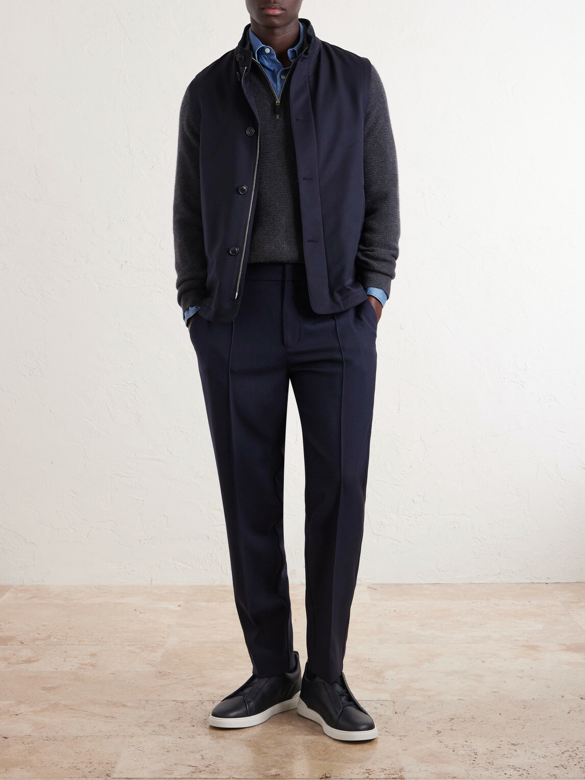 Zegna - Tapered Pleated Wool-Canvas Trousers - Blue