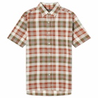Beams Plus Men's Button Down Short Sleeve Madras Shirt in Brown