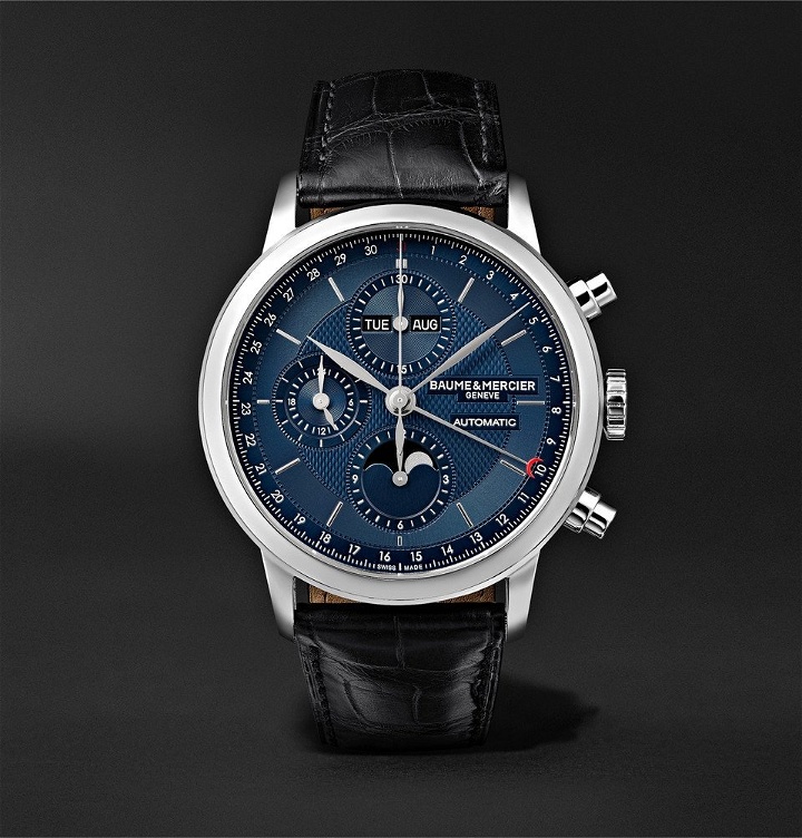 Photo: Baume & Mercier - Classima Automatic Flyback Chronograph 42mm Stainless Steel and Alligator Watch - Blue