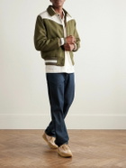 Golden Bear - Padded Leather-Trimmed Wool-Blend Felt Varsity Jacket - Green