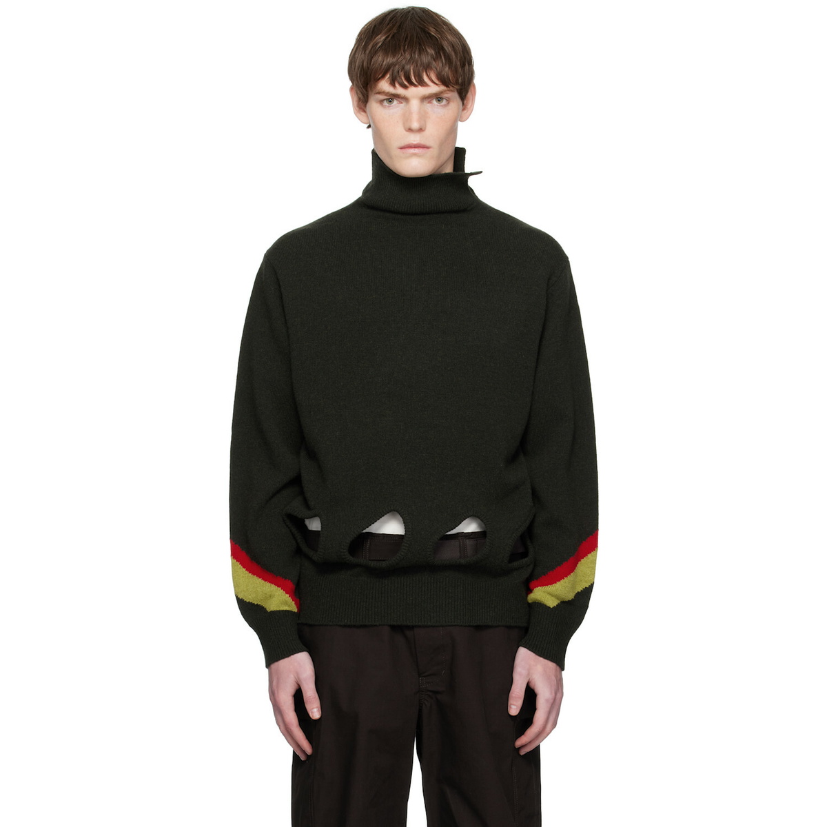 Toga Virilis Khaki Hole Knit Turtleneck