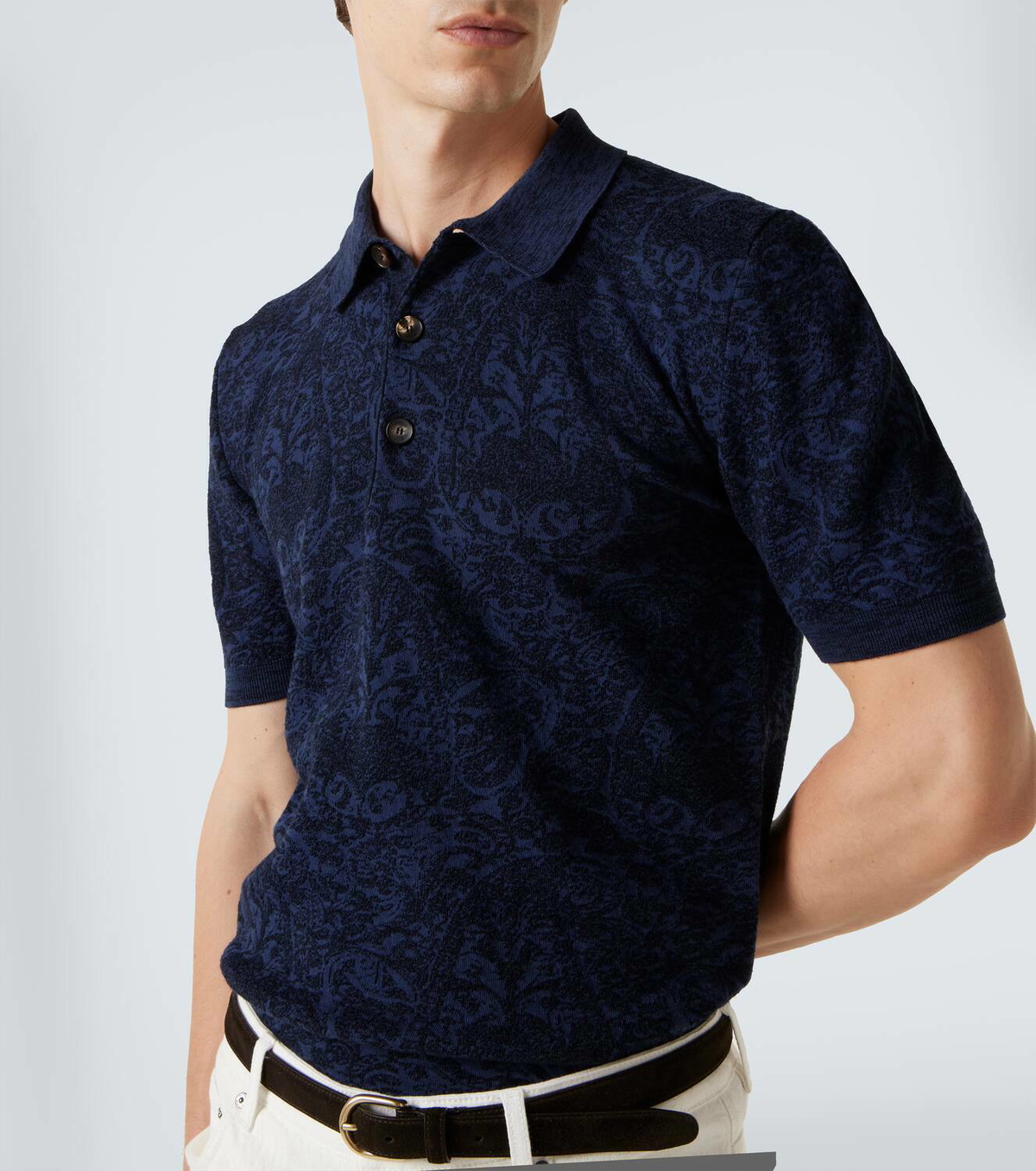 Etro Cotton and wool-blend jacquard polo sweater