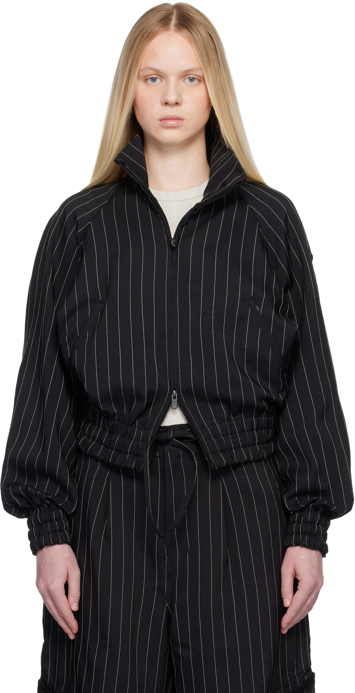 Y-3 Black Pinstripe Sport Uniform Blouson Jacket