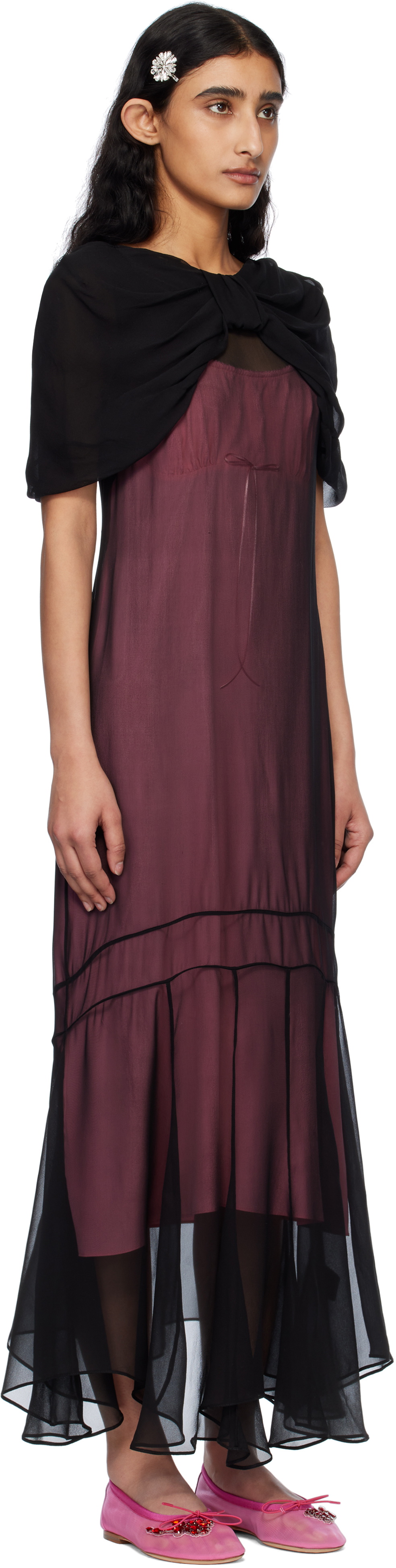 Simone Rocha Black Extended Bow Multi-Seam Maxi Dress