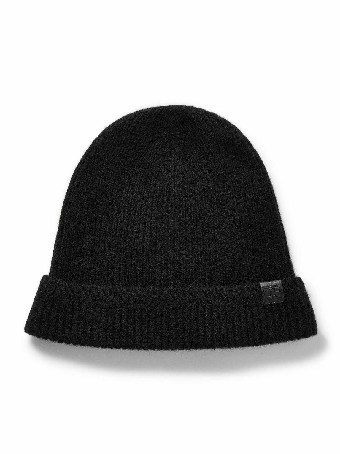 Photo: TOM FORD - Leather-Trimmed Ribbed Wool and Cashmere-Blend Beanie - Black