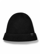 TOM FORD - Leather-Trimmed Ribbed Wool and Cashmere-Blend Beanie - Black