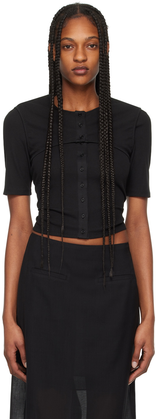 AMOMENTO Black Layered T-Shirt & Cardigan Set