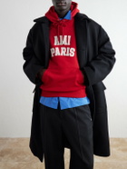 AMI PARIS - Logo-Embroidered Organic Cotton-Fleece Hoodie - Red