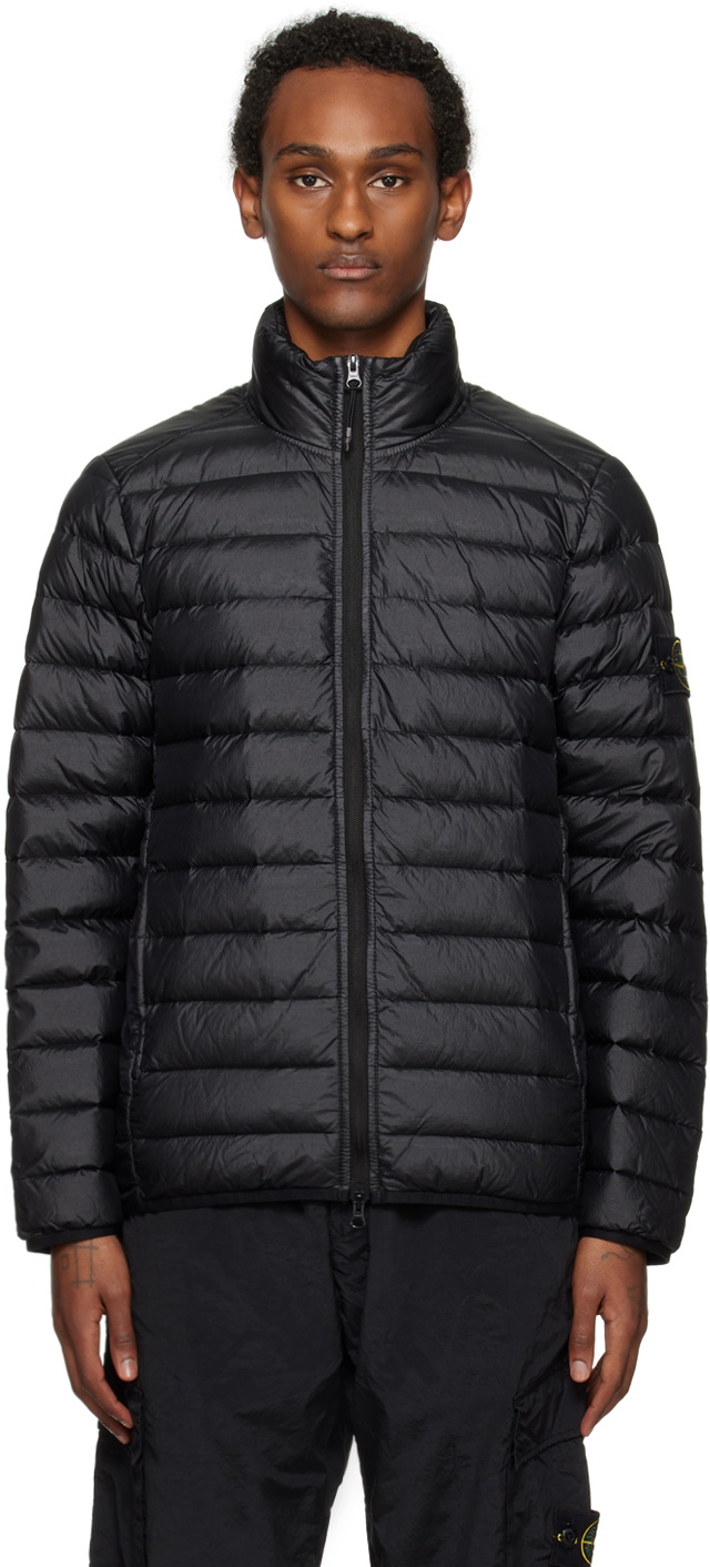 Stone Island Black Loom Woven Chambers Down Jacket Stone Island