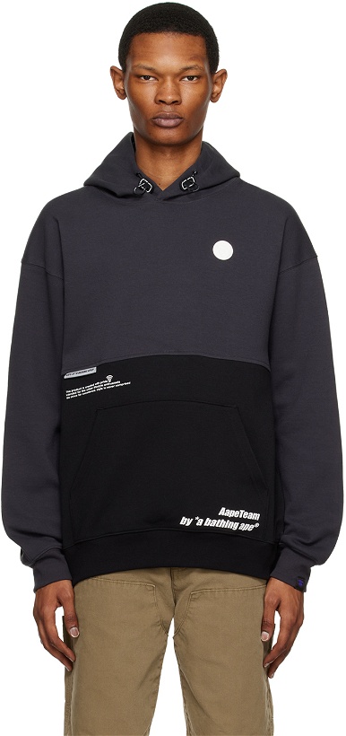 Photo: AAPE by A Bathing Ape Black & Gray Graphic Hoodie