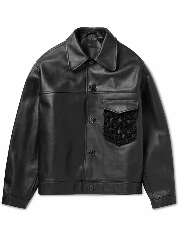 Photo: Simone Rocha - Macramé-Trimmed Leather Jacket - Black