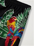 GO BAREFOOT - Tropical Birds Printed Cotton-Blend Shorts - Black