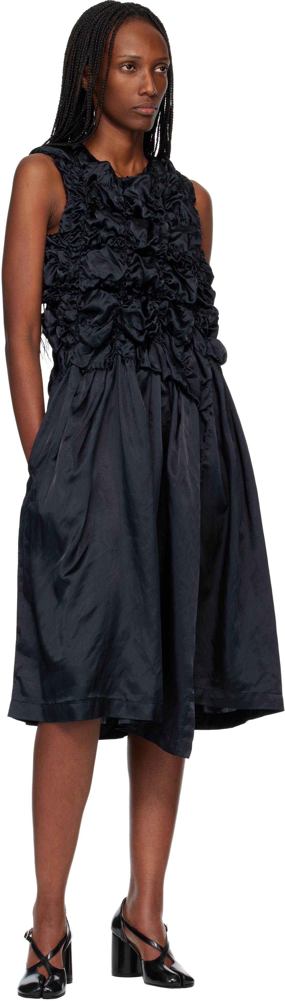 Comme des Garçons Comme des Garçons Navy Satin Thin Garment Dyed Midi Dress