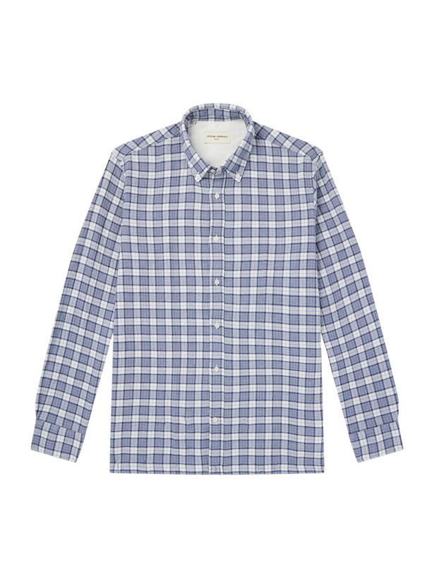 Photo: Officine Générale - Arsene Checked Cotton-Blend Shirt - Blue