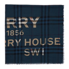 Burberry Blue Silk Check Horseferry Scarf