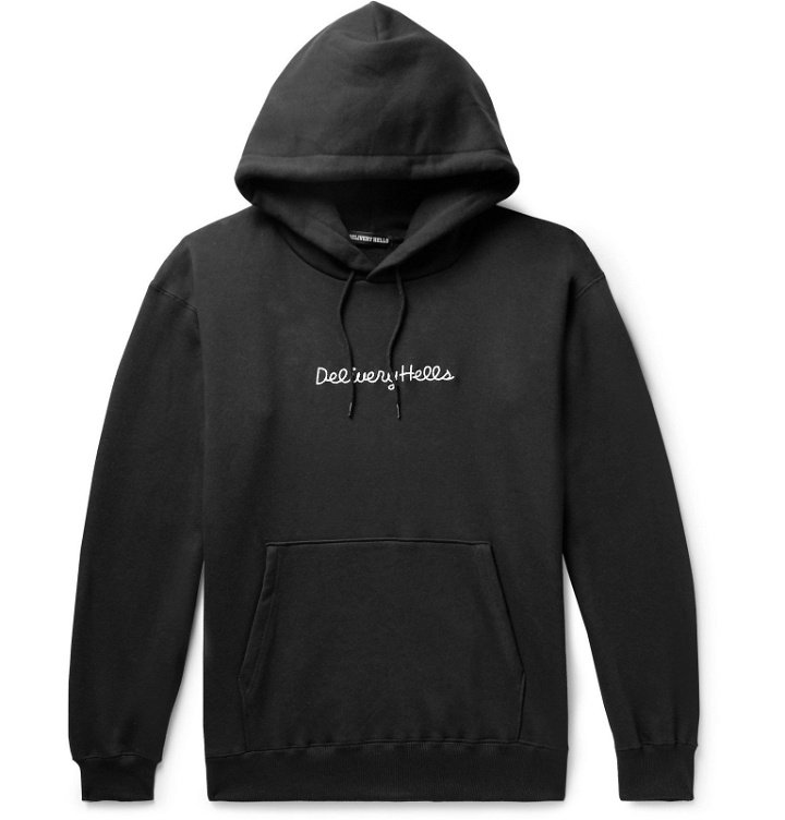 Photo: Flagstuff - Delivery Hells Logo-Embroidered Loopback Cotton-Jersey Hoodie - Black