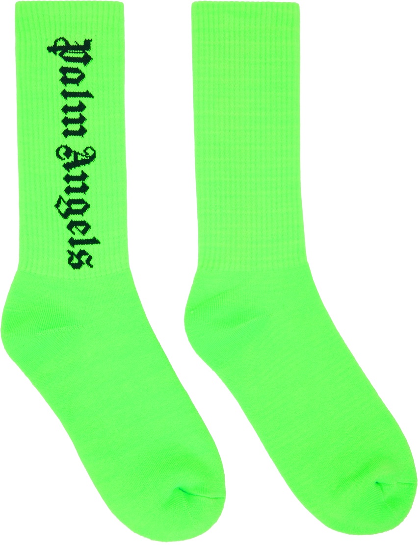 Photo: Palm Angels Green Gothic Logo Socks